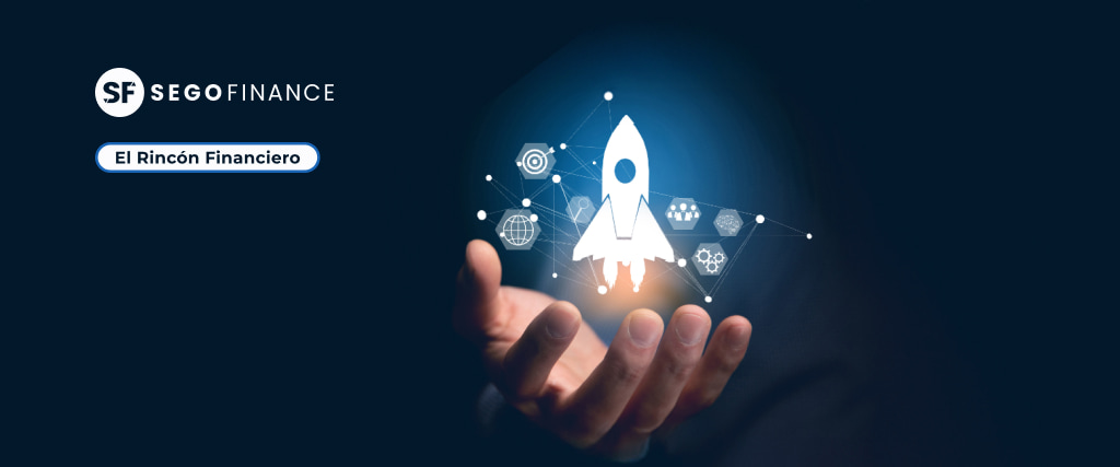 cabecera-rincon-financiero-power-law Ilustración de una startup despegando representada por un cohete sobre una mano, simbolizando el crecimiento exponencial en venture capital — SEGOFINANCE.