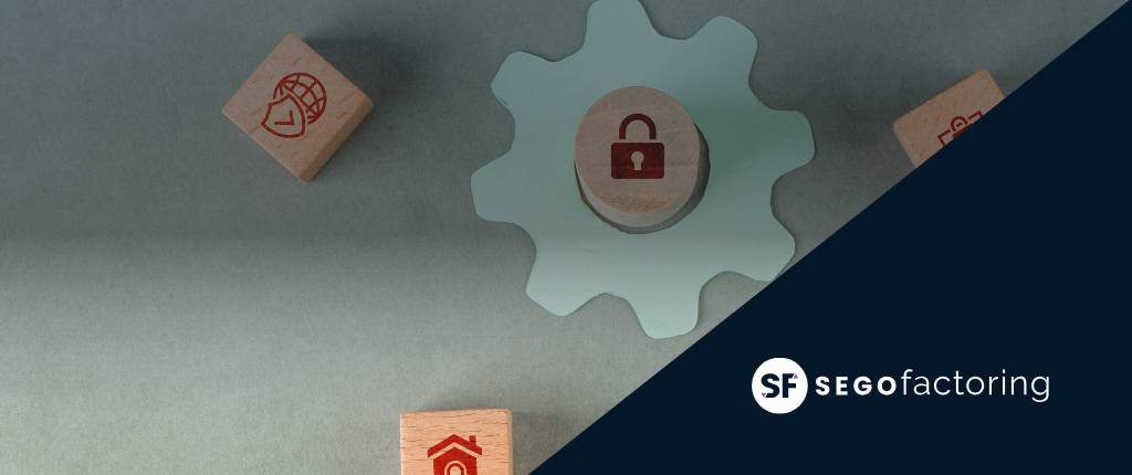 Señales clave factoring Ilustración conceptual sobre gestión financiera y seguridad, con iconos de engranajes y un candado, acompañada del logotipo de SEGO Factoring.