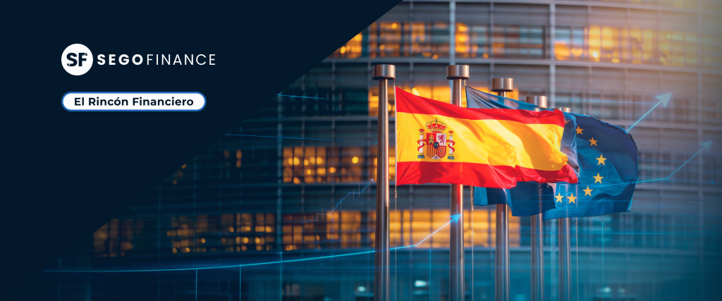 magen corporativa de SEGOFINANCE para el artículo ‘Tendencias del Venture Capital en Europa y España’, con las banderas de España y la Unión Europea frente a un edificio institucional europeo.